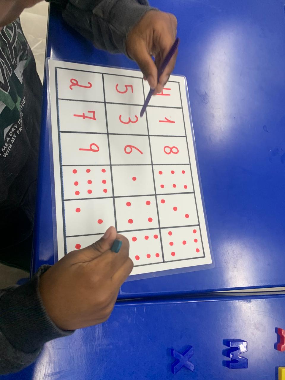 Atividade com dois lápis em uma grade numérica